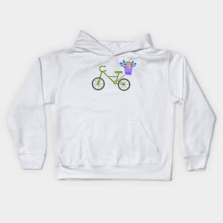 Cute green bicycle with milk and flowers basket Kids Hoodie